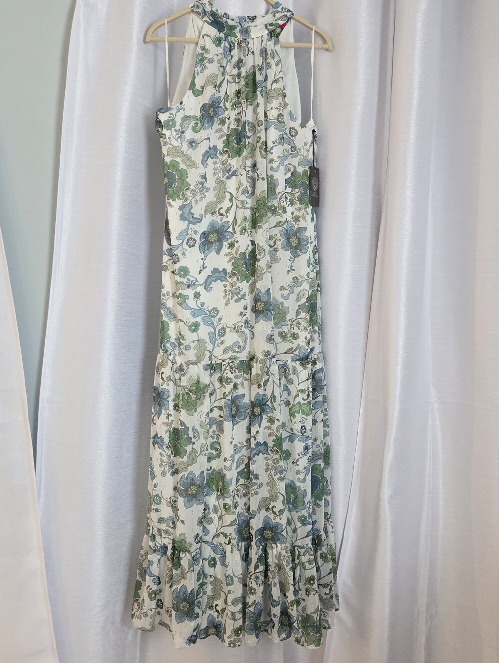 Vince Camuto Milano Floral Tiered Chiffon Halter Maxi Dress L